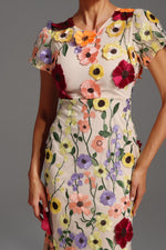Load image into Gallery viewer, Naya Short Sleeve Round Neck Flrs Fishtail Maxi Dress