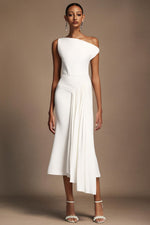 Load image into Gallery viewer, Paulina Oblique Shoulder Sleeveless Folds Midi Dress