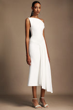 Load image into Gallery viewer, Paulina Oblique Shoulder Sleeveless Folds Midi Dress