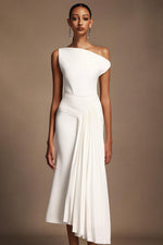 Load image into Gallery viewer, Paulina Oblique Shoulder Sleeveless Folds Midi Dress