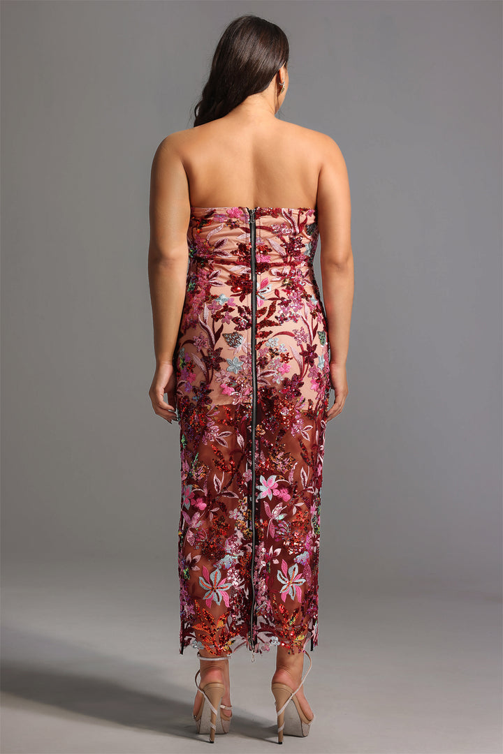 Lilya Off-the-Shoulder Embroidery Sequin Maxi Dress