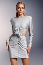 Load image into Gallery viewer, Ella Long Sleeves Flowers Hollow Backless Diamond Mini Dress