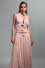 Load image into Gallery viewer, Sharian Sleevess Halter Hollowed out Flowers Maxi Dress