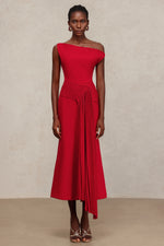 Load image into Gallery viewer, Jillian Oblique Shoulder Sleeveless Folds Midi Dress