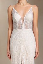 Load image into Gallery viewer, Vallea Lace V-neck Backless Slit Trailing maxi dress