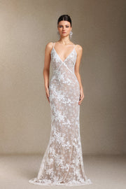 Thea Sling V-neck Sequins Lace maxi wedding dress
