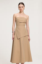 Load image into Gallery viewer, Asymmetric-Draped Crepe Midi Dress