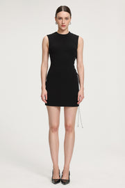 Rhinestone-Lace-Up Crepe Mini Dress