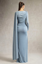 Load image into Gallery viewer, Tihila Long Sleeve Ruched Blue Maxi Dress