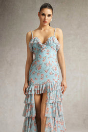 Haliy Floral Print Ruffle Maxi Dress