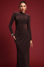 Load image into Gallery viewer, Ivy Elegant Contour Long Sleeve Gathered Knit Maxi Dress