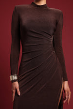 Load image into Gallery viewer, Ivy Elegant Contour Long Sleeve Gathered Knit Maxi Dress