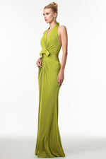 Load image into Gallery viewer, Jalila Sexy Contour V Neck Ruched Knot Slit Knit Maxi Dress