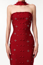 Load image into Gallery viewer, Nesya Sleeveless Pearl Wine Bandage Maxi Dress