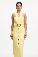 Load image into Gallery viewer, Lanla Chic Contour Halter Metal Buckle Bandage Maxi Dress