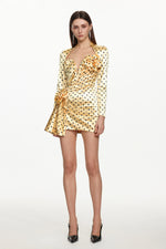 Load image into Gallery viewer, Ridia Romantic Tailored Long Sleeve Pleated Polka Dot Floral Mini Dress