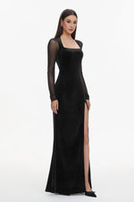 Load image into Gallery viewer, Rae Elegant  Contour Long Sleeve High Slit Velvet Maxi Dress