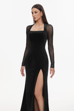 Load image into Gallery viewer, Rae Elegant  Contour Long Sleeve High Slit Velvet Maxi Dress