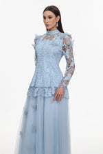 Load image into Gallery viewer, Sabina Long Sleeve Folds Lace Butterfly Top And Skirt Two-Piece Set