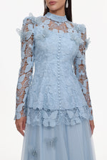 Load image into Gallery viewer, Sabina Long Sleeve Folds Lace Butterfly Top And Skirt Two-Piece Set