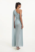 Load image into Gallery viewer, Kaylee Elegant Flowy One Shoulder Sequin Embroidered Ruched Mesh Maxi Dress