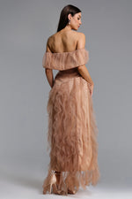 Load image into Gallery viewer, Revie Elegant Flowy Off Shoulder Ruffle Tulle Maxi Dress
