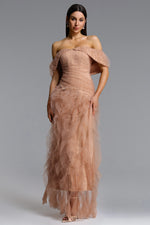 Load image into Gallery viewer, Revie Elegant Flowy Off Shoulder Ruffle Tulle Maxi Dress