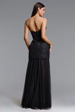 Load image into Gallery viewer, Margo Chic Contour Strapless Jacquard Floral Tulle Maxi Dress