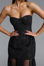 Load image into Gallery viewer, Margo Chic Contour Strapless Jacquard Floral Tulle Maxi Dress