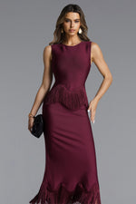 Load image into Gallery viewer, Wenesa Classic Tailored Sleeveless Fringe Bandage Maxi Dress