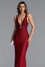 Load image into Gallery viewer, Tersa Romantic Contour Sleeveless Deep V Beaded Maxi Dress	