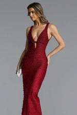 Load image into Gallery viewer, Tersa Romantic Contour Sleeveless Deep V Beaded Maxi Dress	
