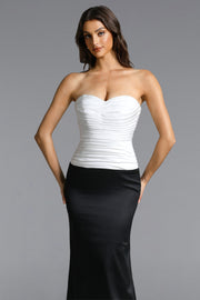 Diona Elegant Contour Strapless Pleated Contrast Satin Maxi Dress