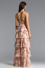 Load image into Gallery viewer, Valerie Romantic Flowy Halter Ruffle Sequin Print Maxi Dress