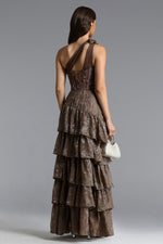 Load image into Gallery viewer, Hedar Romantic Tailored One Shoulder Cut Out Ruffle Embellished Sequin Maxi Dress