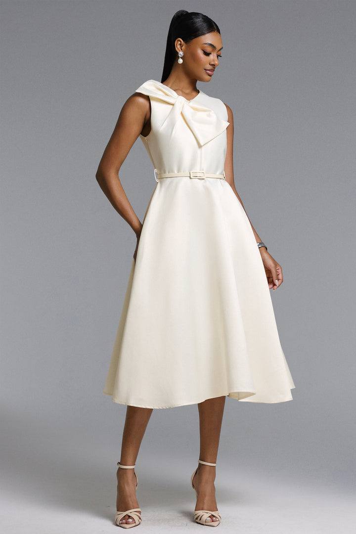 Fallon Elegant Tailored Sleeveless Bow Detailed Woven Maxi Dress