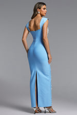 Load image into Gallery viewer, Vafa Glamorous Contour Square Neck Pearl Rhinestone Bandage Maxi Dress