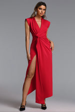 Load image into Gallery viewer, Elin Chic Contour V Neck Twisted High Slit Knit Maxi Dress