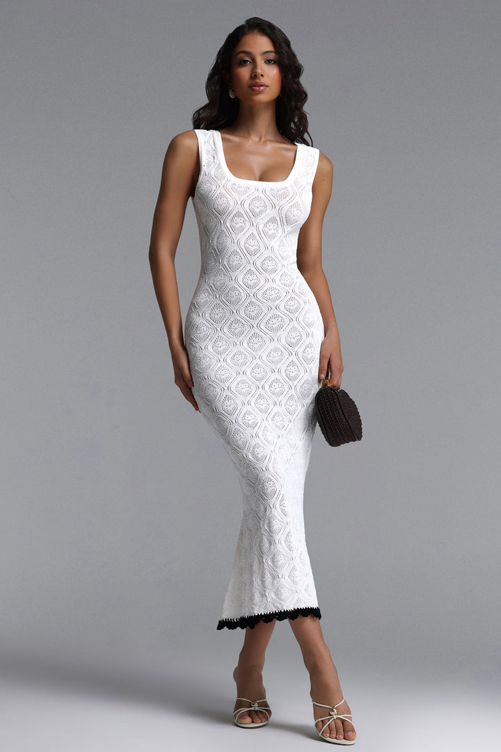 Etta Elegant Contour Sleeveless Knit White Maxi Dress