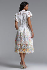 Load image into Gallery viewer, Leanna Resort Flowy Short Sleeve Floral Print Lace Midi Dress