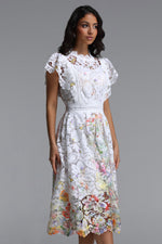 Load image into Gallery viewer, Leanna Resort Flowy Short Sleeve Floral Print Lace Midi Dress