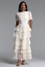 Load image into Gallery viewer, Yedda Resort Flowy Round Neck Short Sleeve Floral Embroidered Woven Maxi Dress