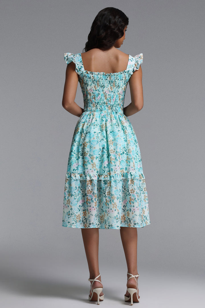 Myla Resort Flowy Sleeveless Ruffle Floral Print Woven Midi Dress