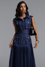 Load image into Gallery viewer, Jouy Elegant Tailored Sleeveless Pleated Maxi Dress