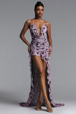 Load image into Gallery viewer, Stacey Sexy Flowy Deep V Print Ruched Maxi Dress	