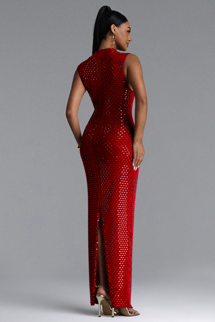 Darcel Romantic Contour Sleeveless Crystal Red Maxi Dress
