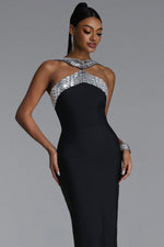 Load image into Gallery viewer, Riza Chic Contour Halter Rhinestone Bandage Maxi Dress