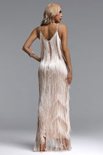 Load image into Gallery viewer, Alex Classic Contour V Neck Layered Fringe Bandage Maxi Dress
