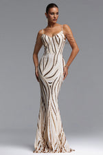Load image into Gallery viewer, Gemma Chic Contour V Neck Sequin Stripe Maxi Dress