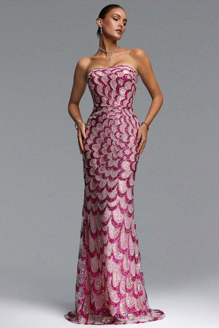 Facia Romantic Contour Strapless Sequin Maxi Dress